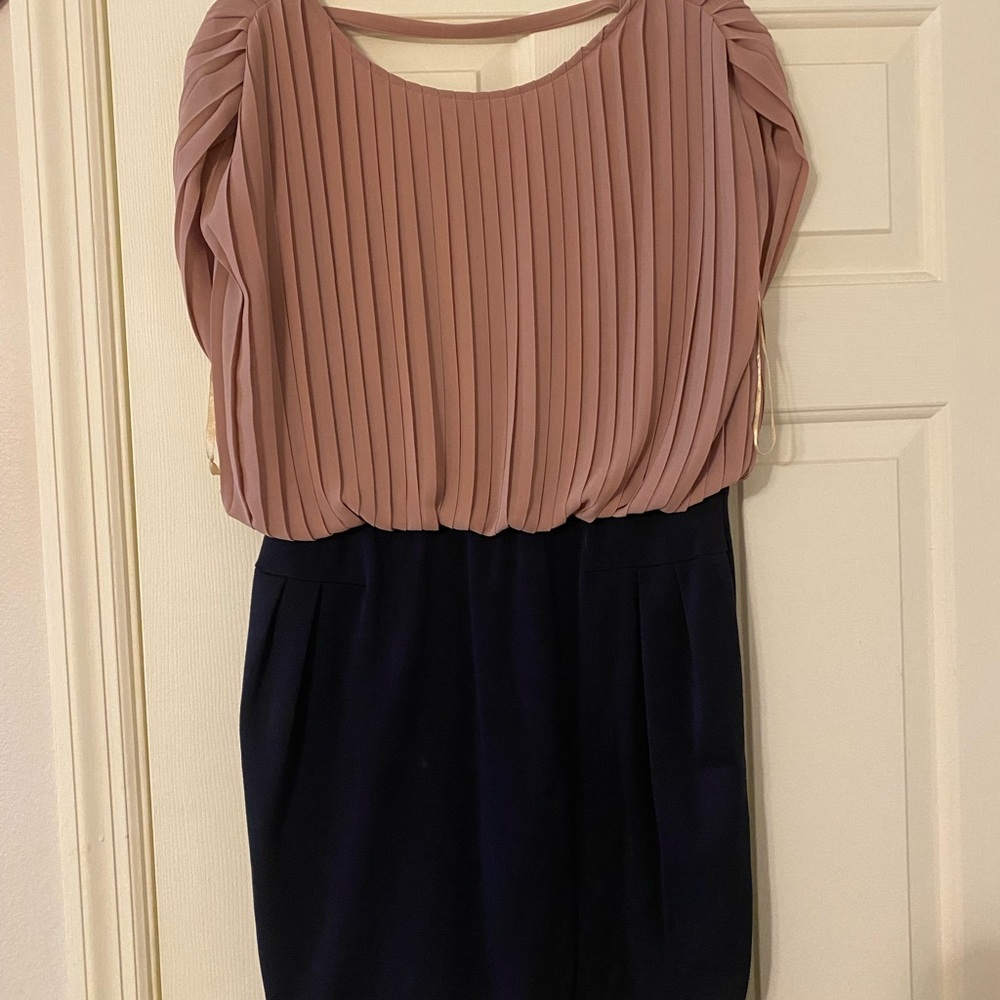 Gianni Bini Peach & Navy Open Back Dress Sz Lg - Picture 3 of 7